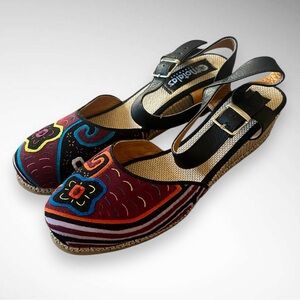 MOTALAS Handmade Closed Toe Wedge Espadrille Adjustable‎ Strap Sandals Size 9